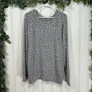 Buffalo David Bitton Long Sleeve Gray Leopard Print Pullover Top Comfy‎ Women XL